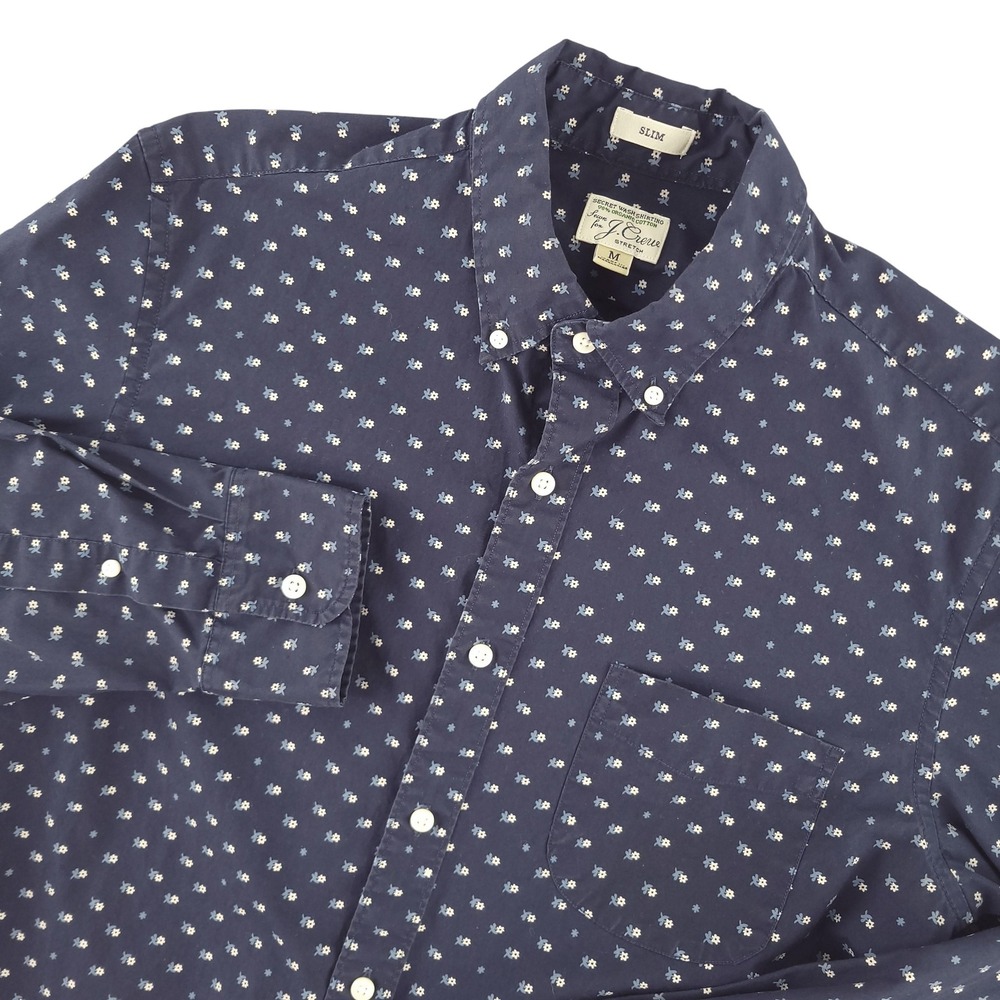 J.Crew Shirt Mens M Blue Floral Long Sleeve Button Down Slim Stretch Casual